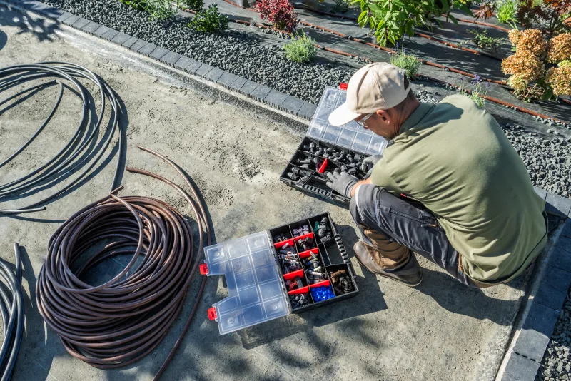 Irrigation system materials and tools laid out for a sprinkler installation estimate in Central Florida